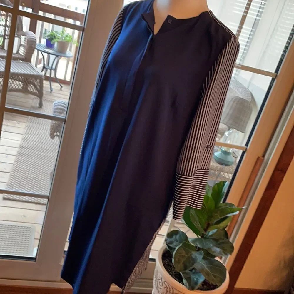 Loft Navy Blue & White Shift Dress